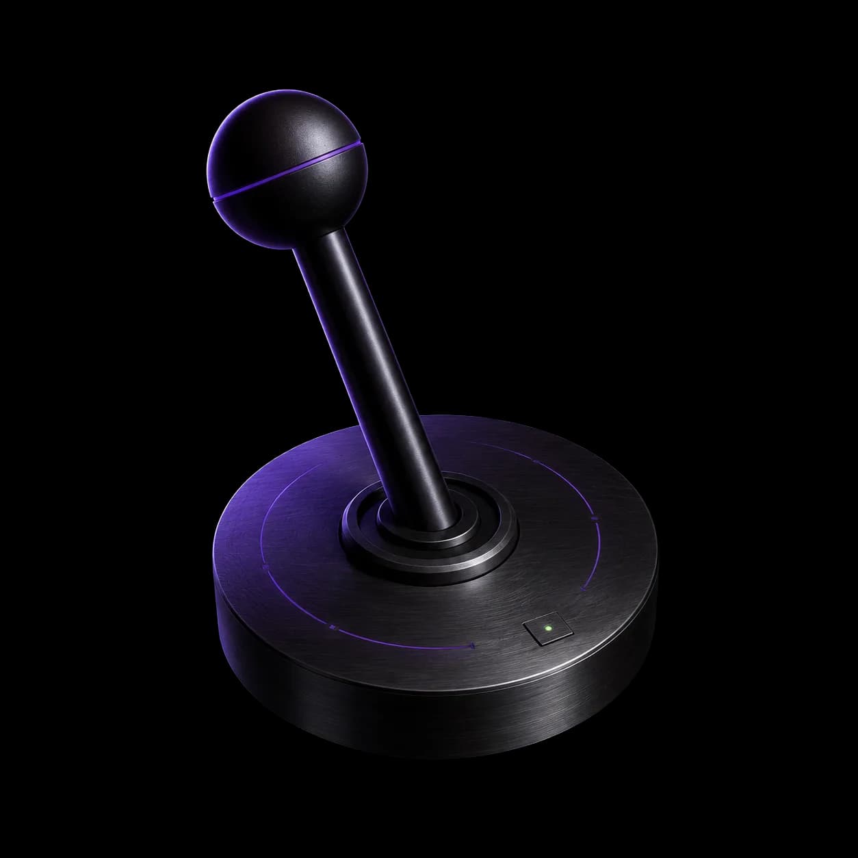 IrenicTech gaming and Web3 platform marker — sculptural arcade joystick representing custom mobile, browser 3D, narrative, and on-chain game development
