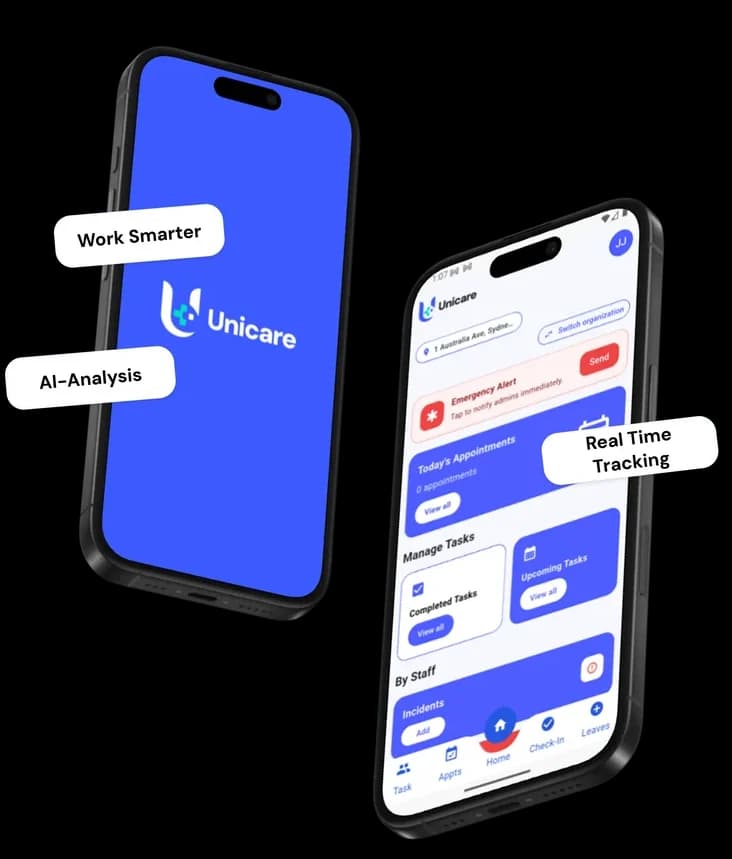 Custom healthcare software by IrenicTech — Unicare NDIS care platform shipped on iPhone, with AI case notes and scheduling