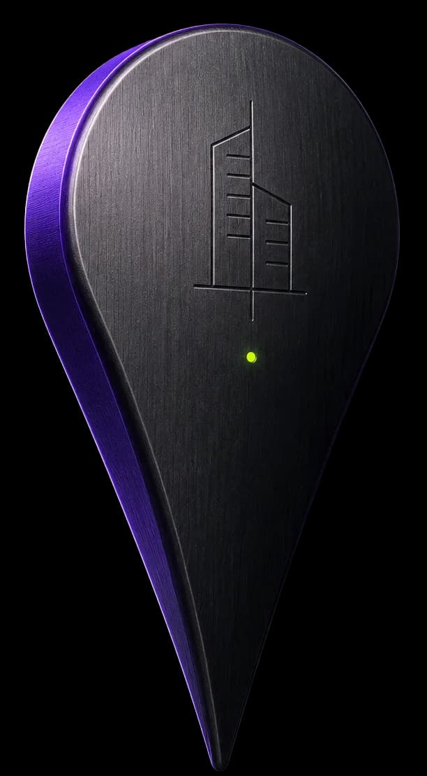 IrenicTech real estate platform marker — sculptural map pin representing custom PropTech and location-aware real-estate software