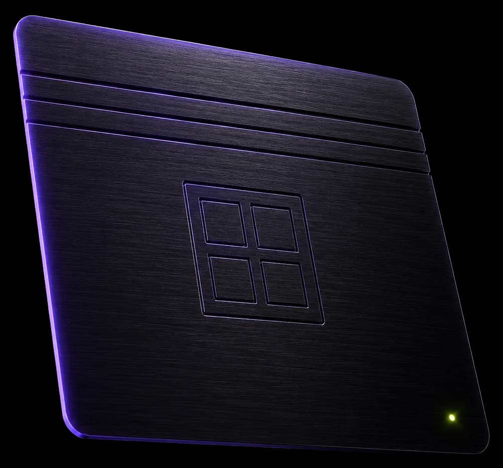 IrenicTech SaaS platform pass — sculptural workspace access keycard representing custom multi-tenant SaaS architecture