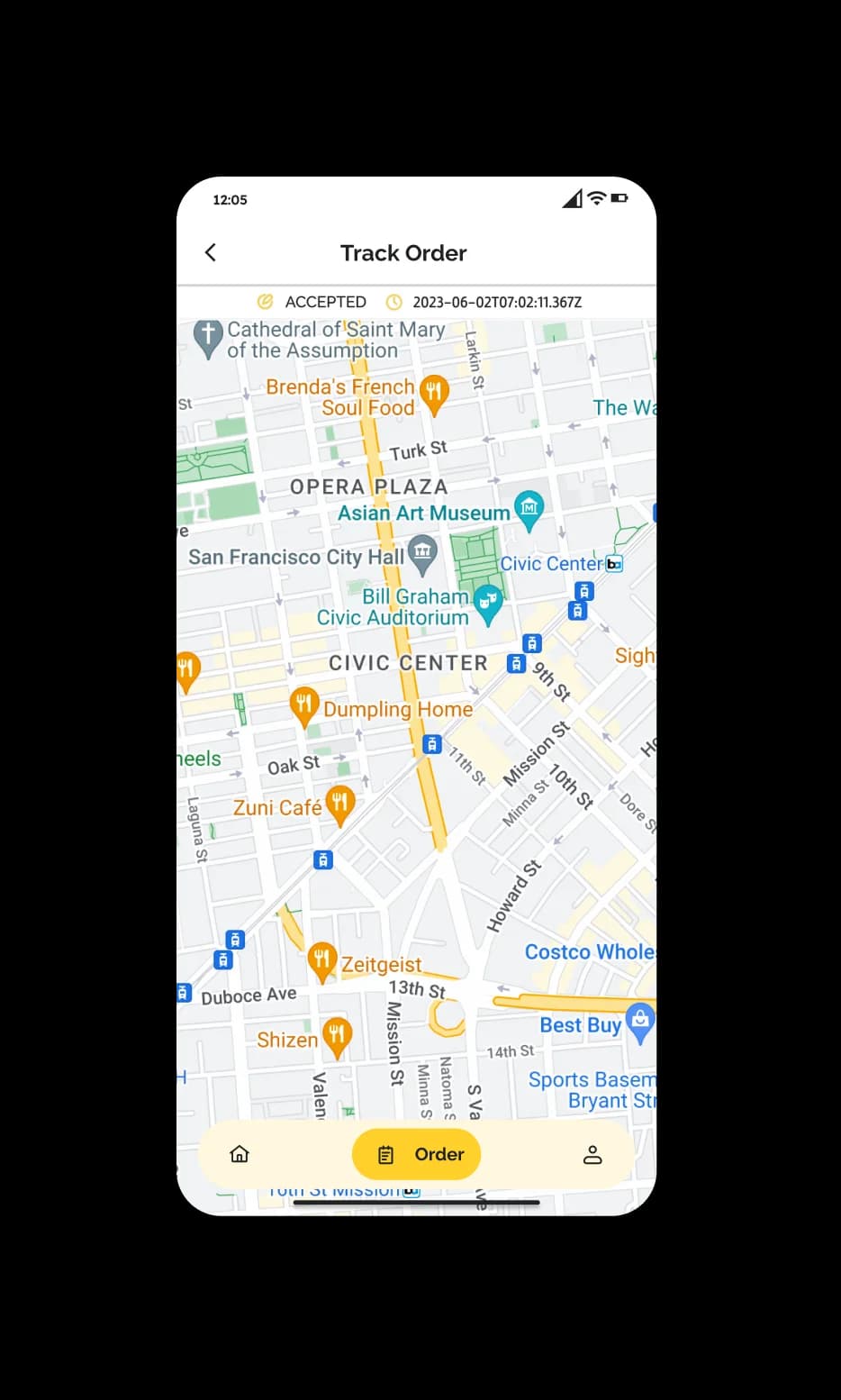 Foodiver food-delivery app: restaurant menu with split-cart checkout