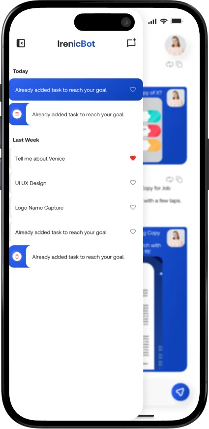IrenicBot Gemini conversational AI: saved conversations and favourites