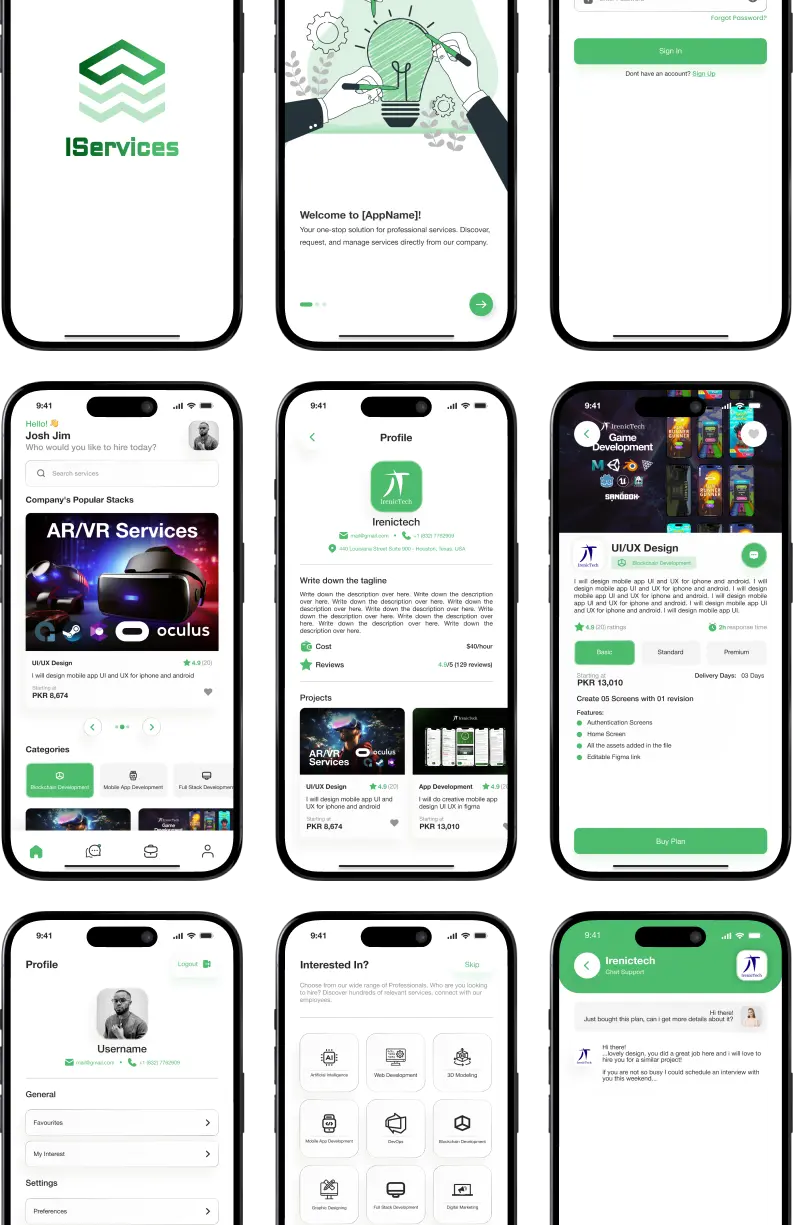 IServices marketplace app: productised service packages and customisation screens