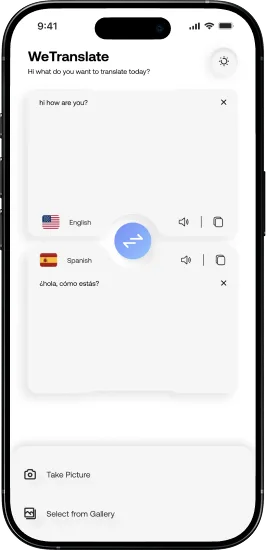 WeTranslate translation app: language picker with many supported languages
